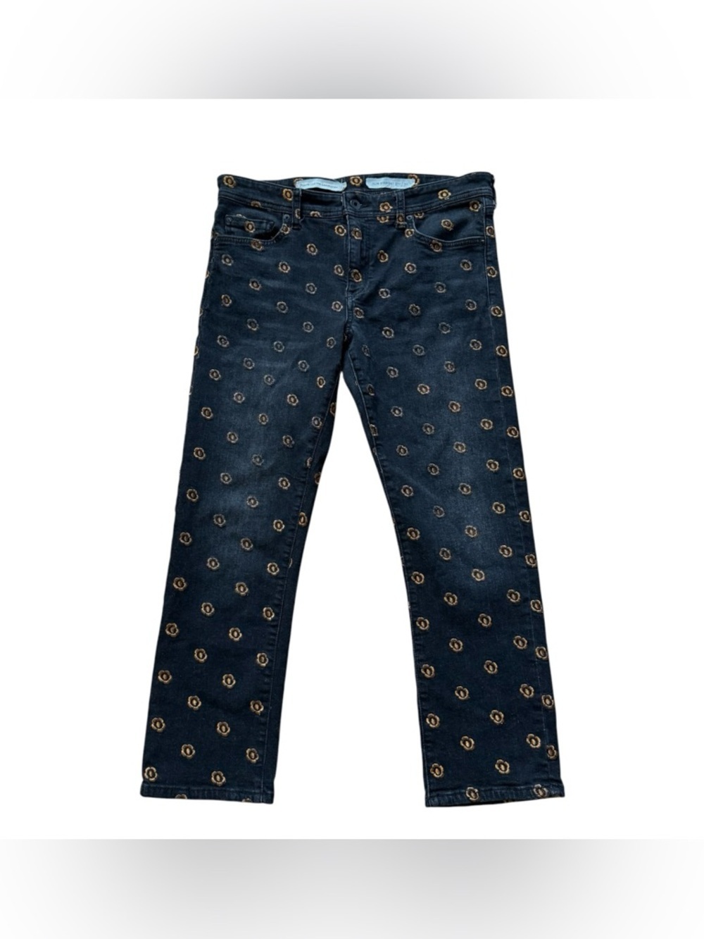Pilcro and the Letterpress Black Jeans  Bronze Floral Embroidered Cropped 30 - Picture 3 of 11